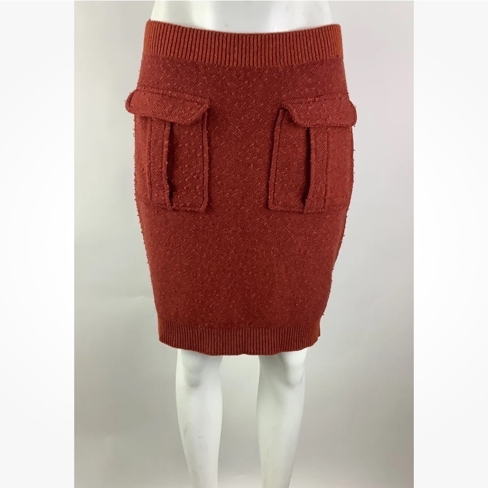 Anthropologie Sz M Knit Pocket Front A-Line Skirt Red Cotton Wool Pull On